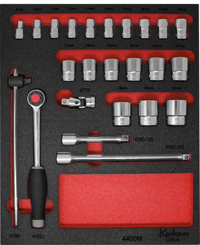 1/2" Sq. Dr. Socket Set Metric in Foam - 24 Pieces