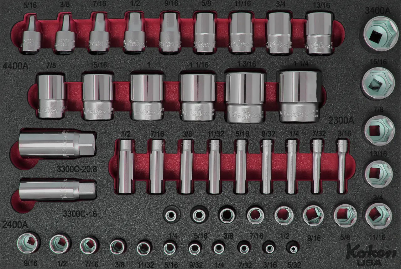 1/4", 3/8" and 1/2"  Sq. Dr. Socket Set SAE in Foam  - 49 Pieces