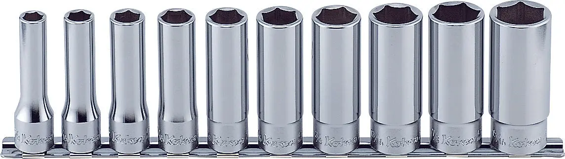 10 piece 1/2 Sq. Dr. 6 Point, Deep, SAE, Chrome Socket Set