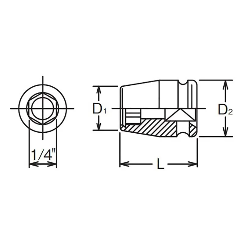 1/2 Sq. Dr. Adaptor 1/4 For 1/4H Bit Length 35mm - Image 2