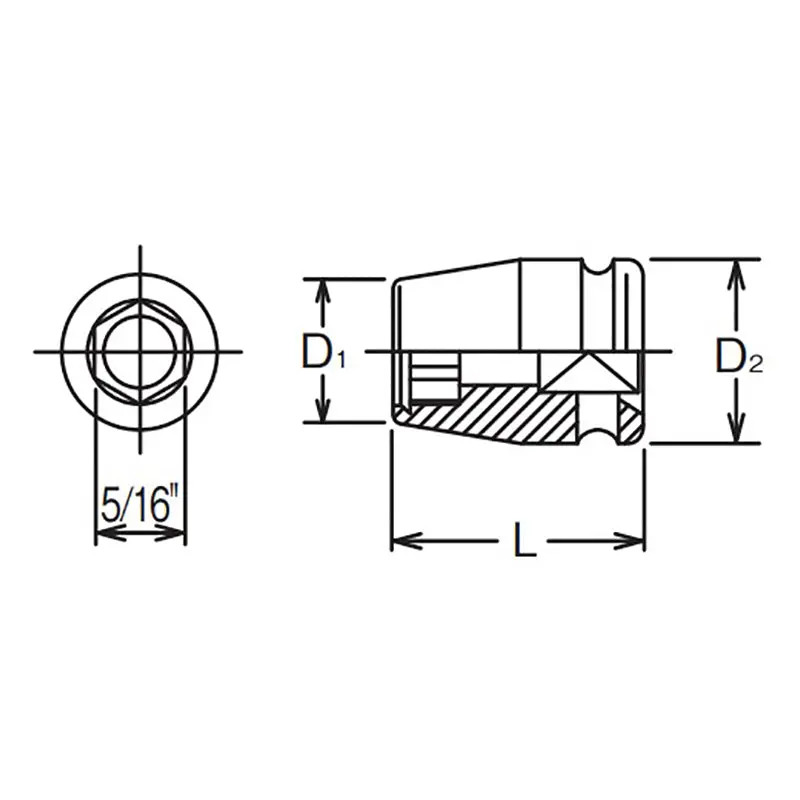 1/2 Sq. Dr. Adaptor 5/16 For 5/16H Bit Length 35mm - Image 2