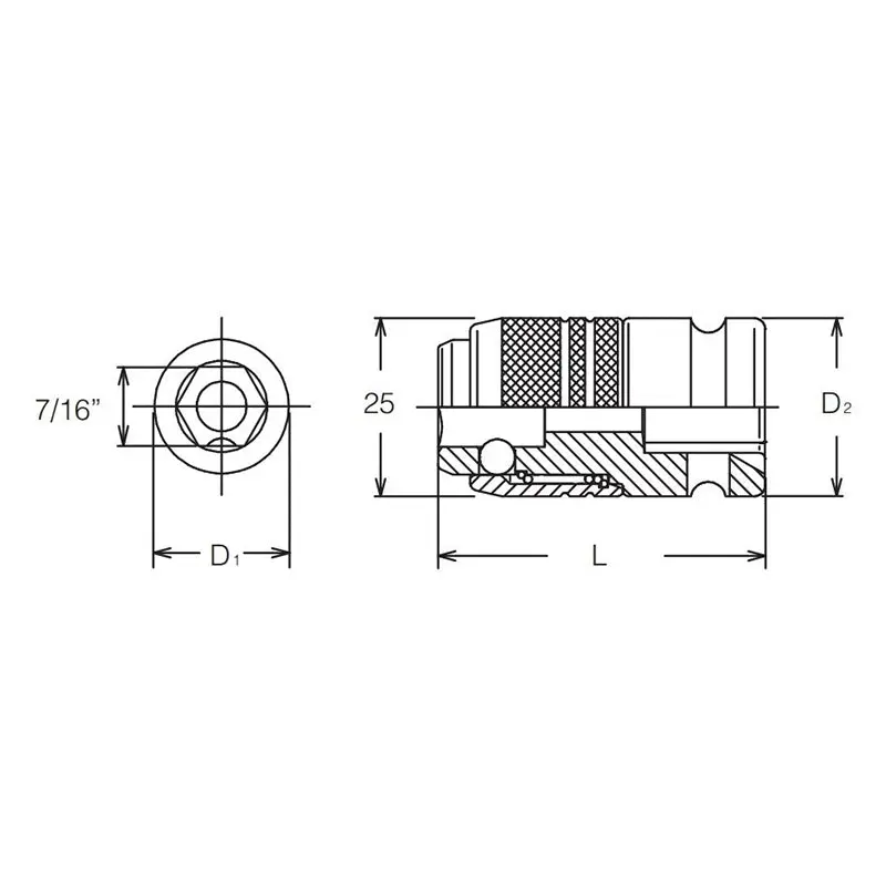 1/2 Sq. Dr. Bit Holder 7/16 For 183 series Length 46mm Locking Quick Release - Image 2