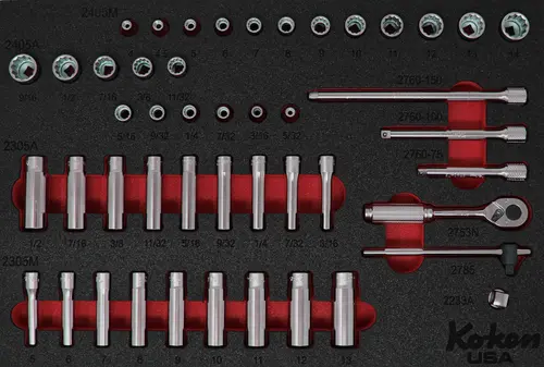 1/4" 12 Point Sq. Dr. Socket and Accessories Set in Foam - 49 Pieces