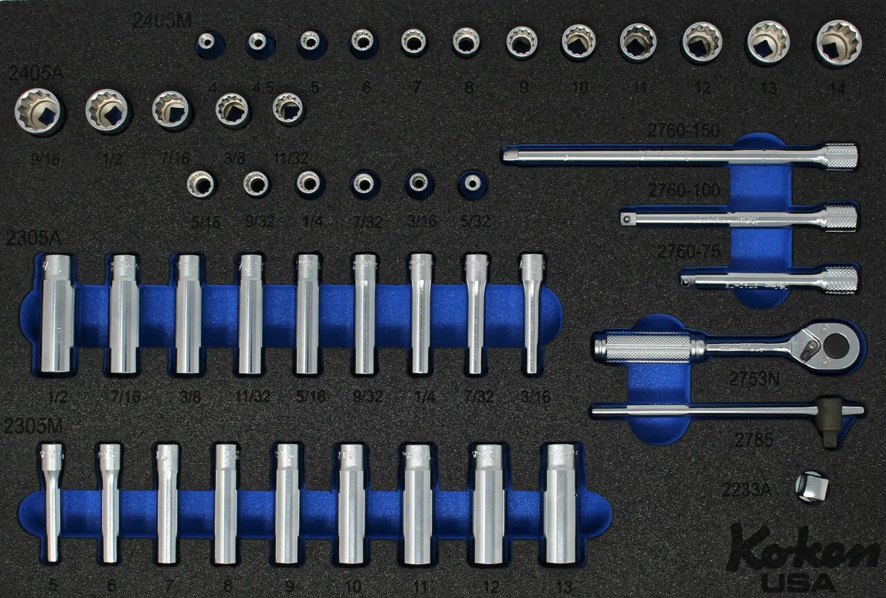 1/4" 12 Point Sq. Dr. Socket and Accessories Set in Foam - 49 Pieces - Image 2