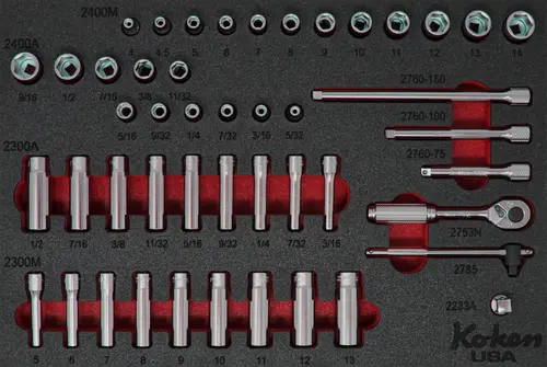 1/4" 6 Point Sq. Dr. Socket and Accessories Set in Foam - 49 Pieces