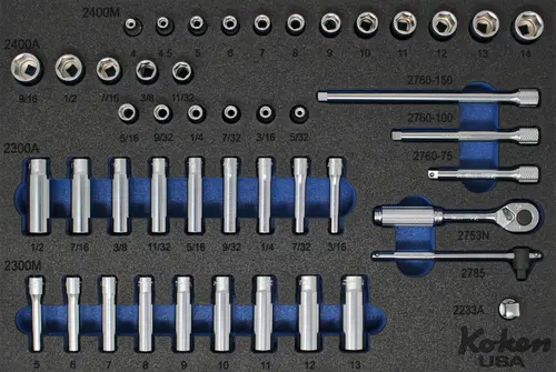 1/4" 6 Point Sq. Dr. Socket and Accessories Set in Foam - 49 Pieces - Image 2