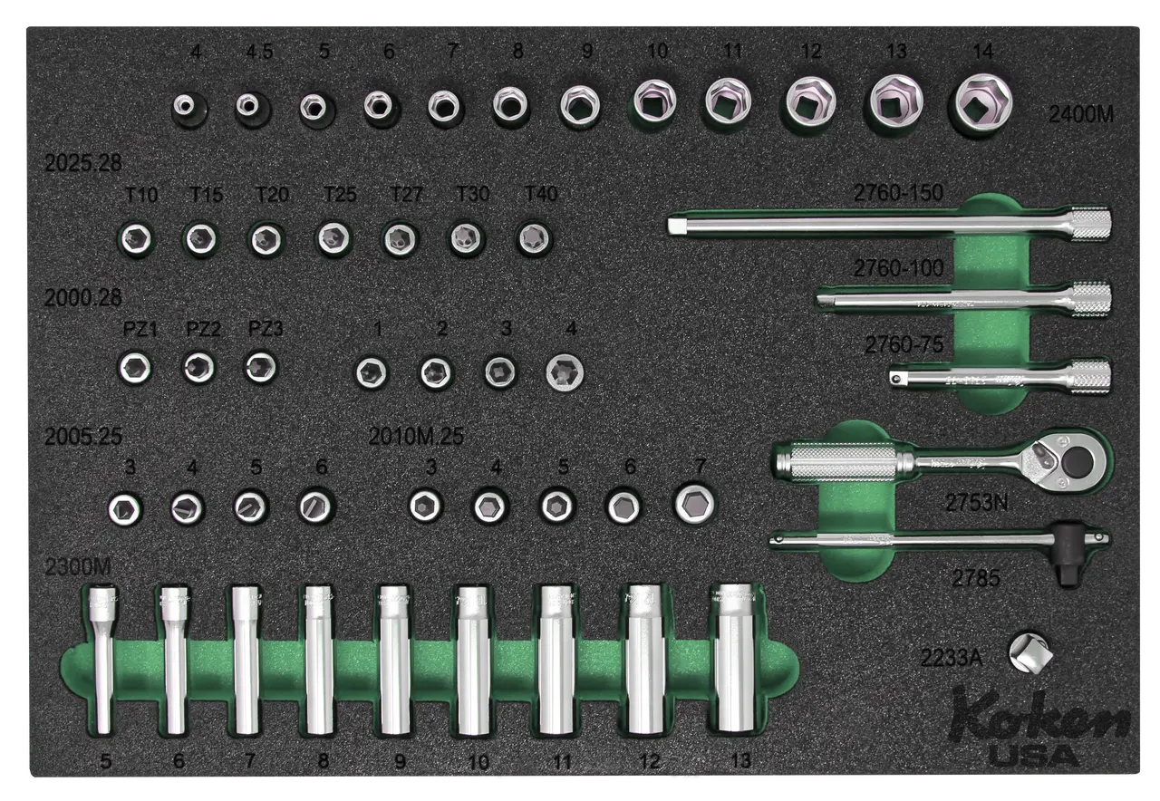 1/4" Sq. Dr. Socket and Accessories Set Metric in Foam - 51 Pieces - Image 3