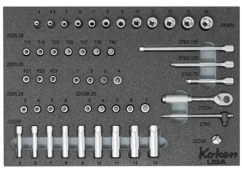 1/4" Sq. Dr. Socket and Accessories Set Metric in Foam - 51 Pieces - Image 5