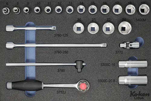 3/8" Sq. Dr. Socket and Accessories Set Metric in Foam - 24 Pieces - Image 5