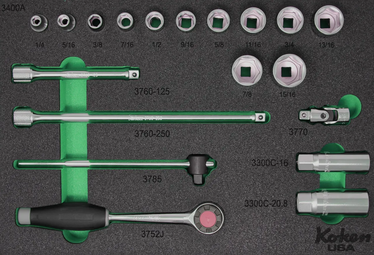 3/8" Sq. Dr. Socket and Accessories Set SAE in Foam - 19 Pieces - Image 3