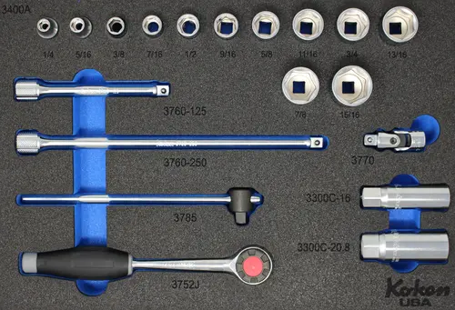 3/8" Sq. Dr. Socket and Accessories Set SAE in Foam - 19 Pieces - Image 4