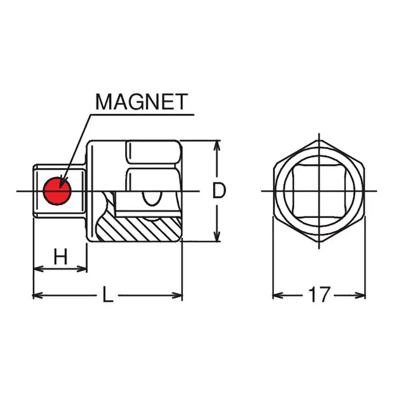 3/8 Sq. Dr. Bit Socket  10mm Square Length 28mm For Drain Plug Magnet / Outer Hex 17mm - Image 2