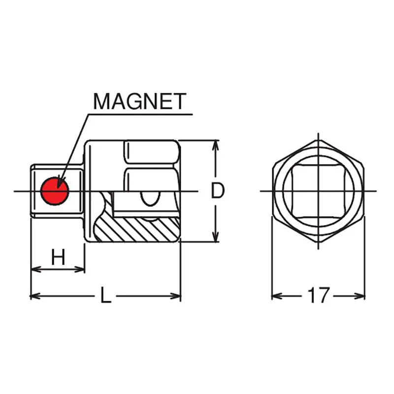 3/8 Sq. Dr. Bit Socket 8mm Square Length 28mm For Drain Plug Magnet / Outer Hex 17mm - Image 2