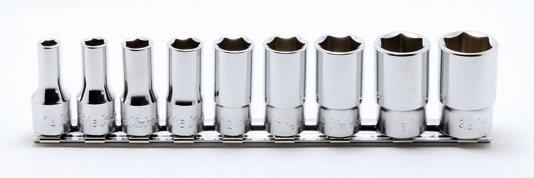 9 Piece 3/8 Sq. Dr. 6-Point Semi-Deep Chrome SAE Socket set  1/4-3/4
