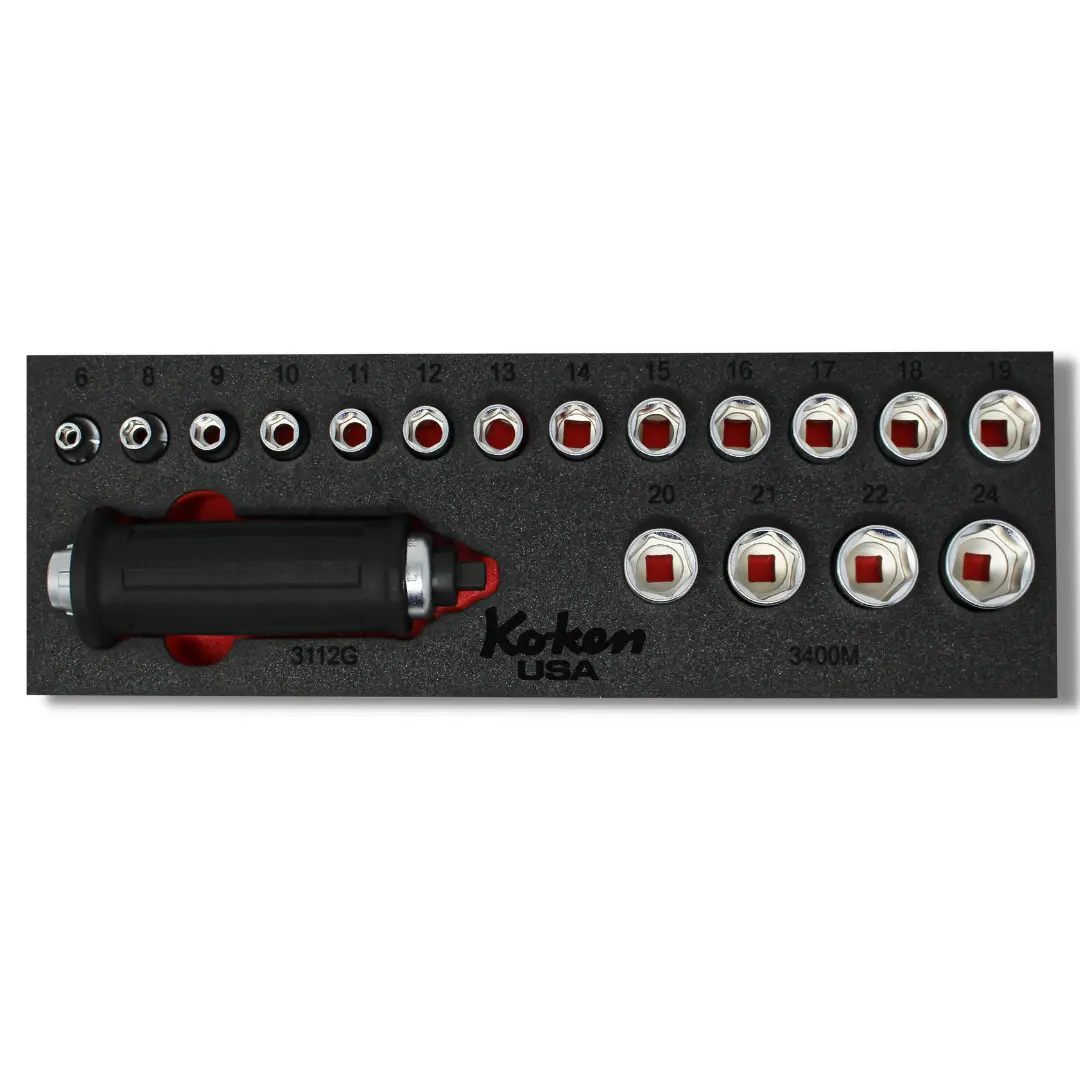3/8" Sq. Dr. Attack Driver and Socket Set Metric in Foam - 18 Pieces