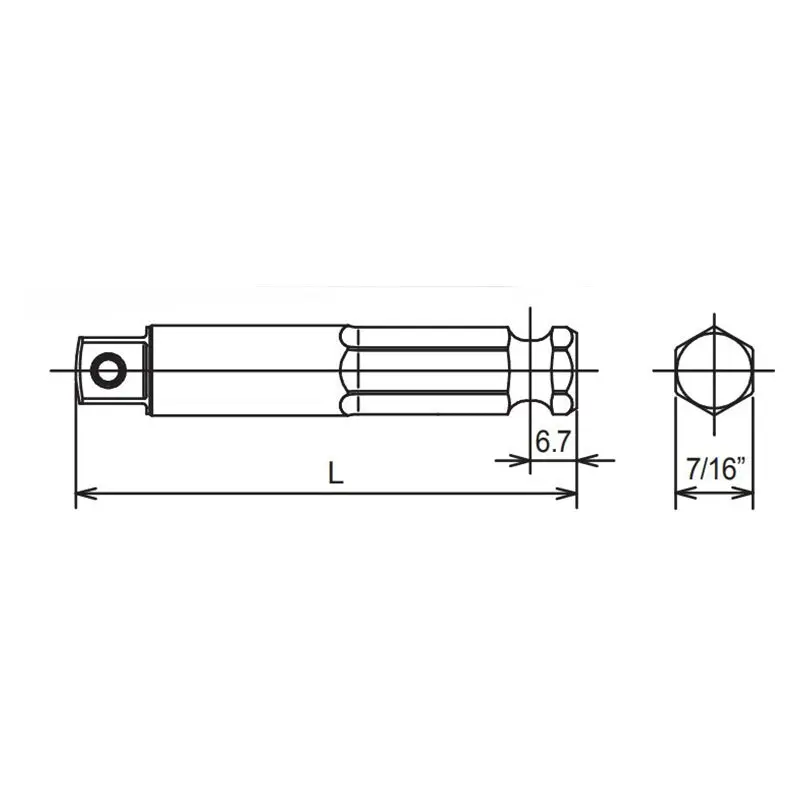 7/16 Hex Dr. Adaptor  3/8 Square Length 75mm Pin type - Image 2