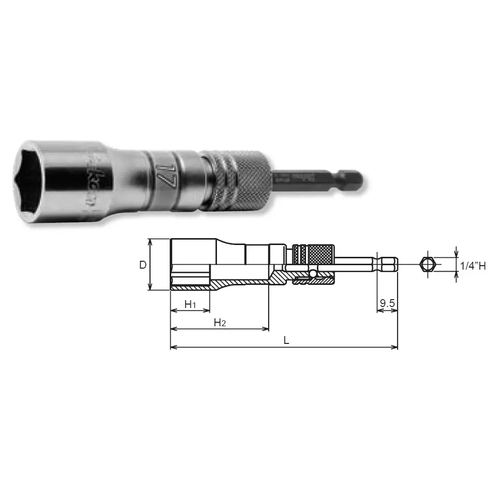 1/4 Hex Dr. Long Socket 24mm 6 point 111mm Exchangeable Drive shank