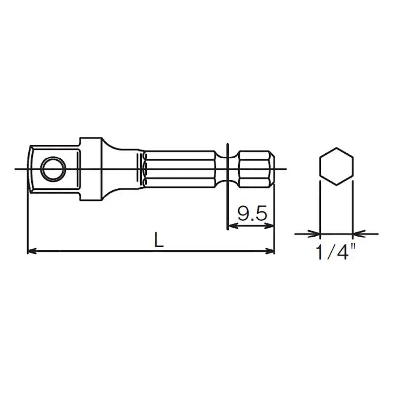 1/4 Hex Dr. Adaptor  3/8 Square Length 100mm Ball type - Image 2