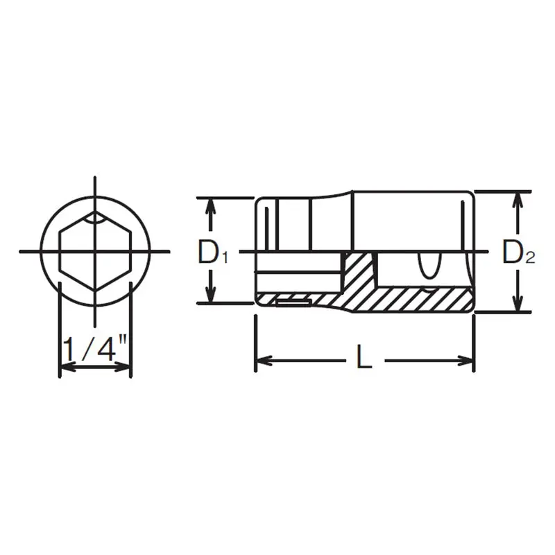 1/4 Sq. Dr. Adaptor 1/4 For 1/4H Bit Length 22.5mm - Image 2