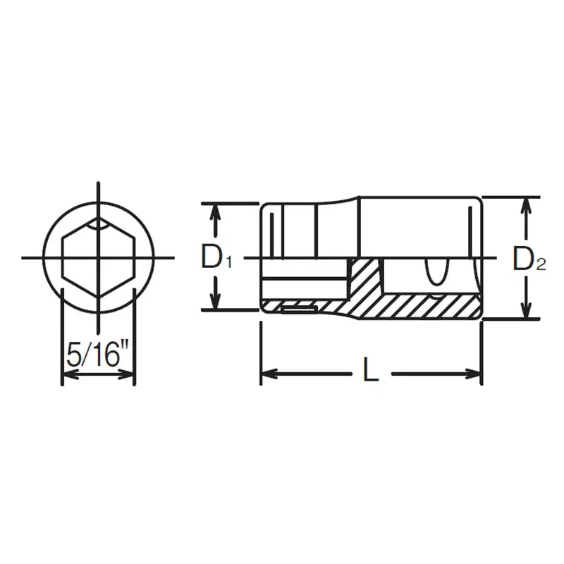 1/4 Sq. Dr. Adaptor 5/16 For 5/16H Bit Length 26mm - Image 2