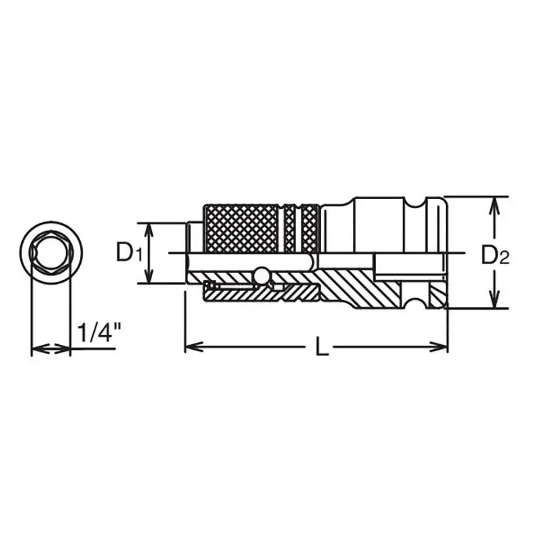 1/2 Sq. Dr. Bit Holder 1/4 Hex Length 55mm Locking Quick Release - Image 2