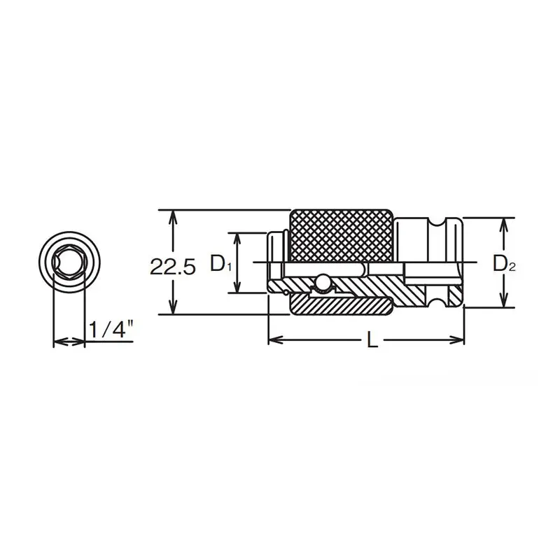 3/8 Sq. Dr. Impact Bit Holder for 1/4 (6.3) Hex Bits - Length 42mm - Image 2