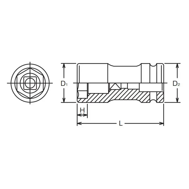 1 Sq. Dr. Rear Wheel Nut Socket  38 x 20mm Hex x Square Length 108mm - Image 2