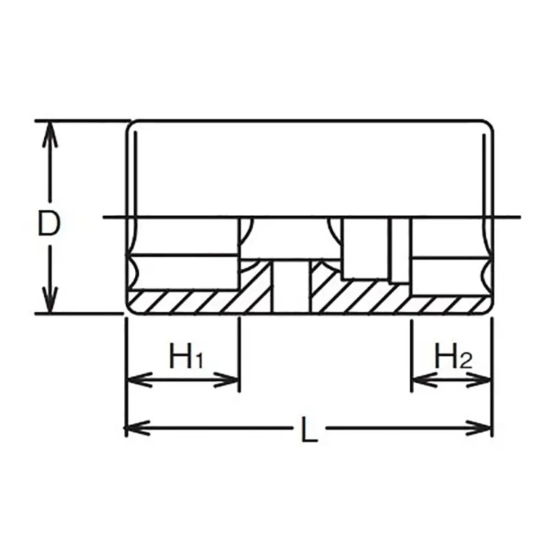 1/2 Sq. Dr. Double Ended Socket  19 x 21mm 6 point Length 57mm - Image 2