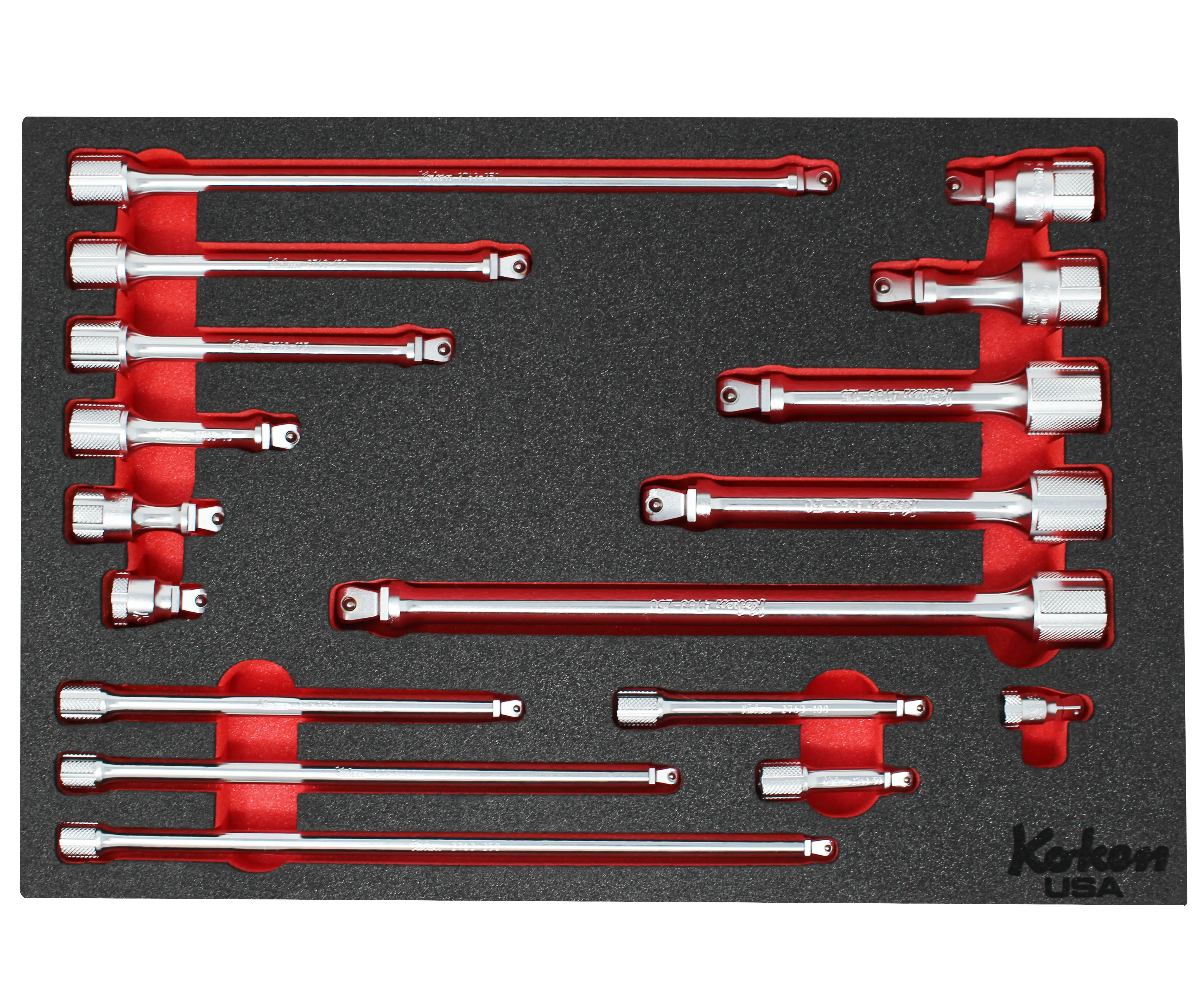 1/4" 3/8" and 1/2" Wobble-Fix Extension Bar Set in Foam