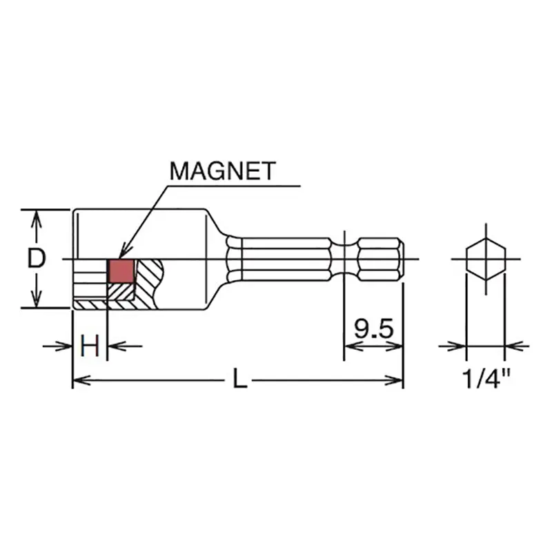 1/4 Hex Dr. Nut Setter 6mm 6 point Length 50mm Magnet - Image 2