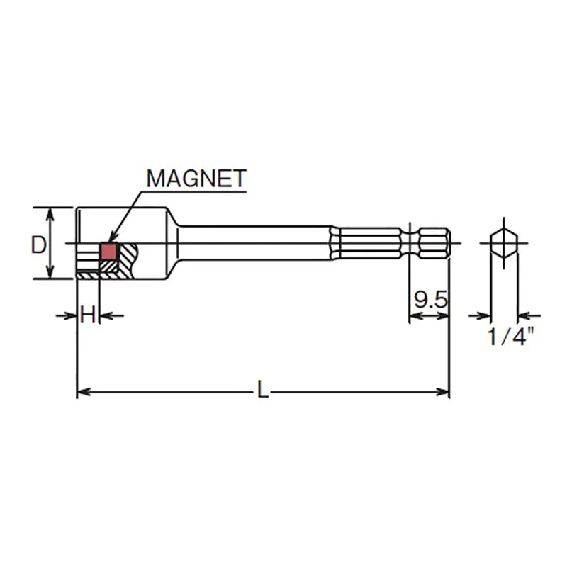 1/4 Hex Dr. Nut Setter  8mm 6 point Length 75mm Magnet - Image 2