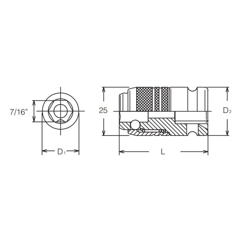 3/8 Sq. Dr. Bit Holder 7/16 For 183 series Length 46mm Locking Quick Release - Image 2