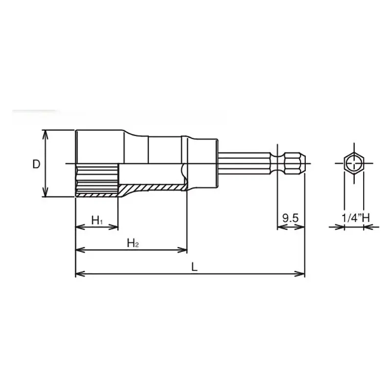 1/4 Hex Dr. Long Socket 14mm 12 point 77mm - Image 2