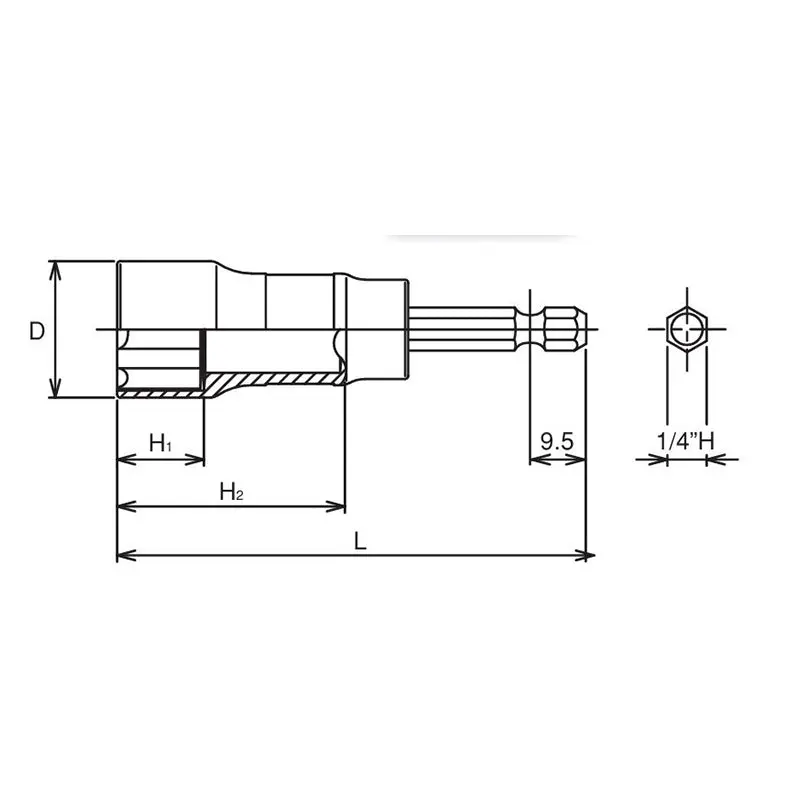 1/4 Hex Dr. Long Socket  17mm Surface 90mm - Image 2