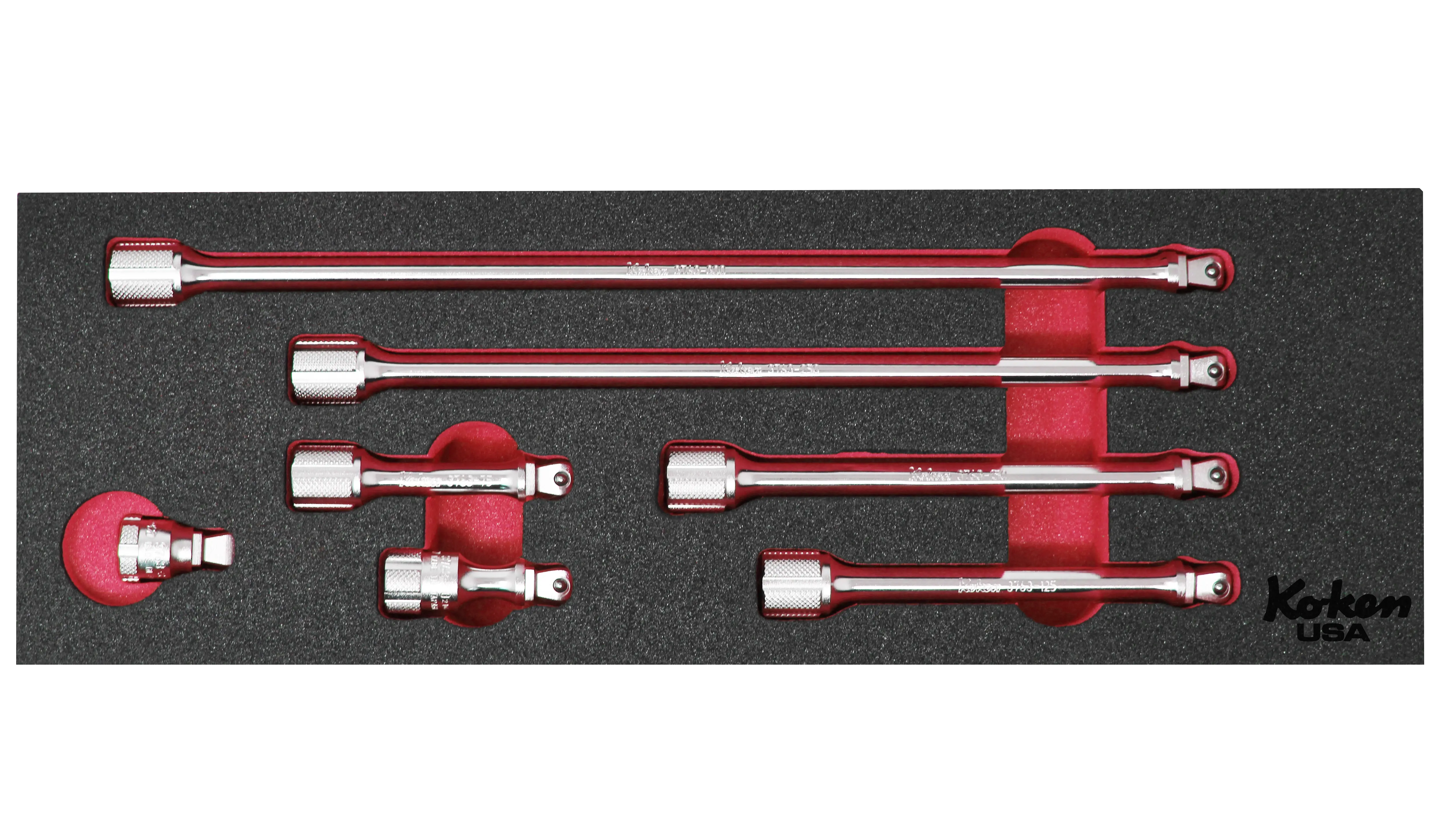 3/8" Sq Dr. Wobble-Fix Extension Bar Set in Foam - 7 Pieces