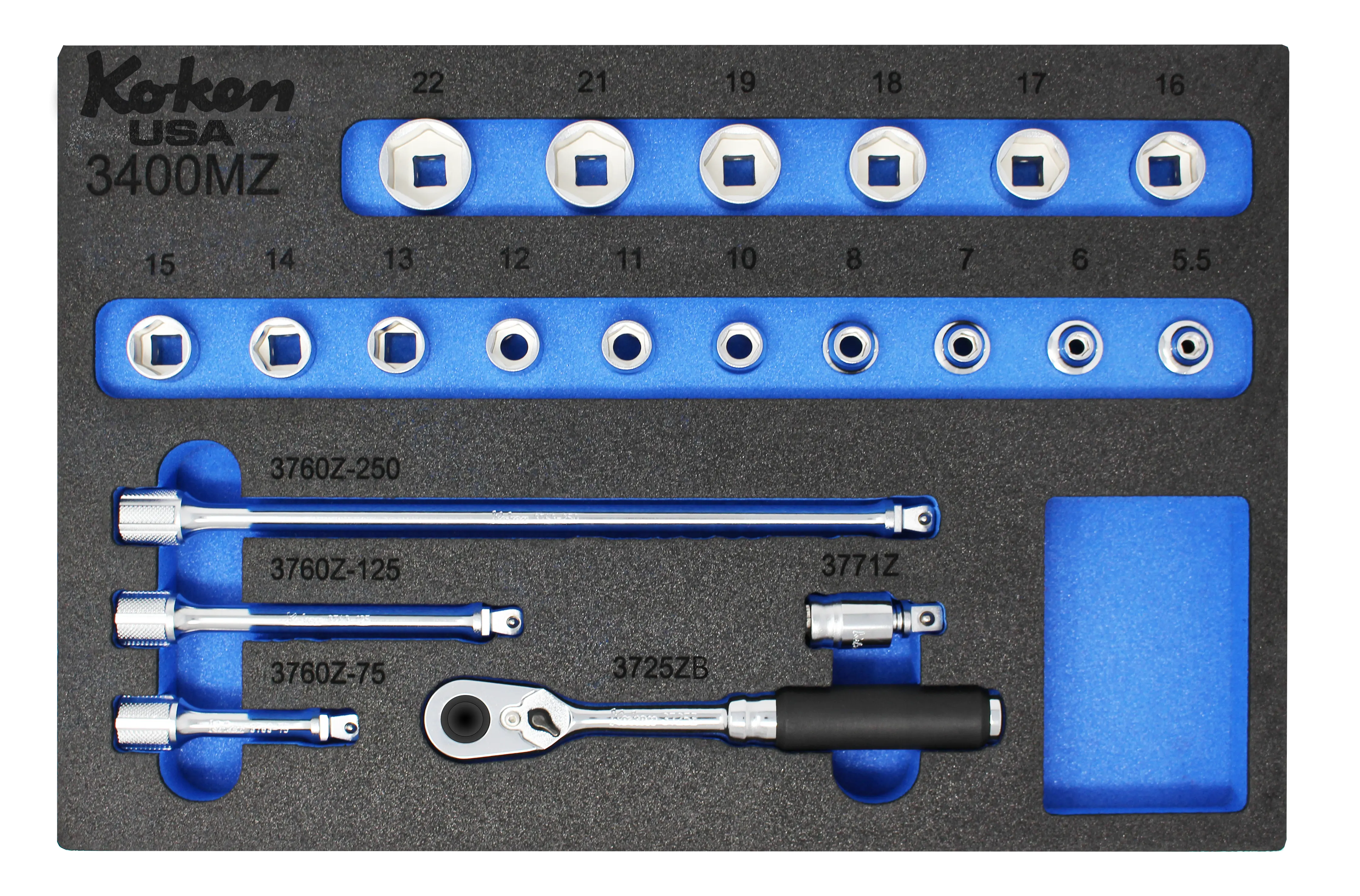 Z-Series 3/8" Sq. Dr. Metric Socket Set w/ 72 Teeth Quick-Release Ratchet in Foam -21 Pieces - Image 2