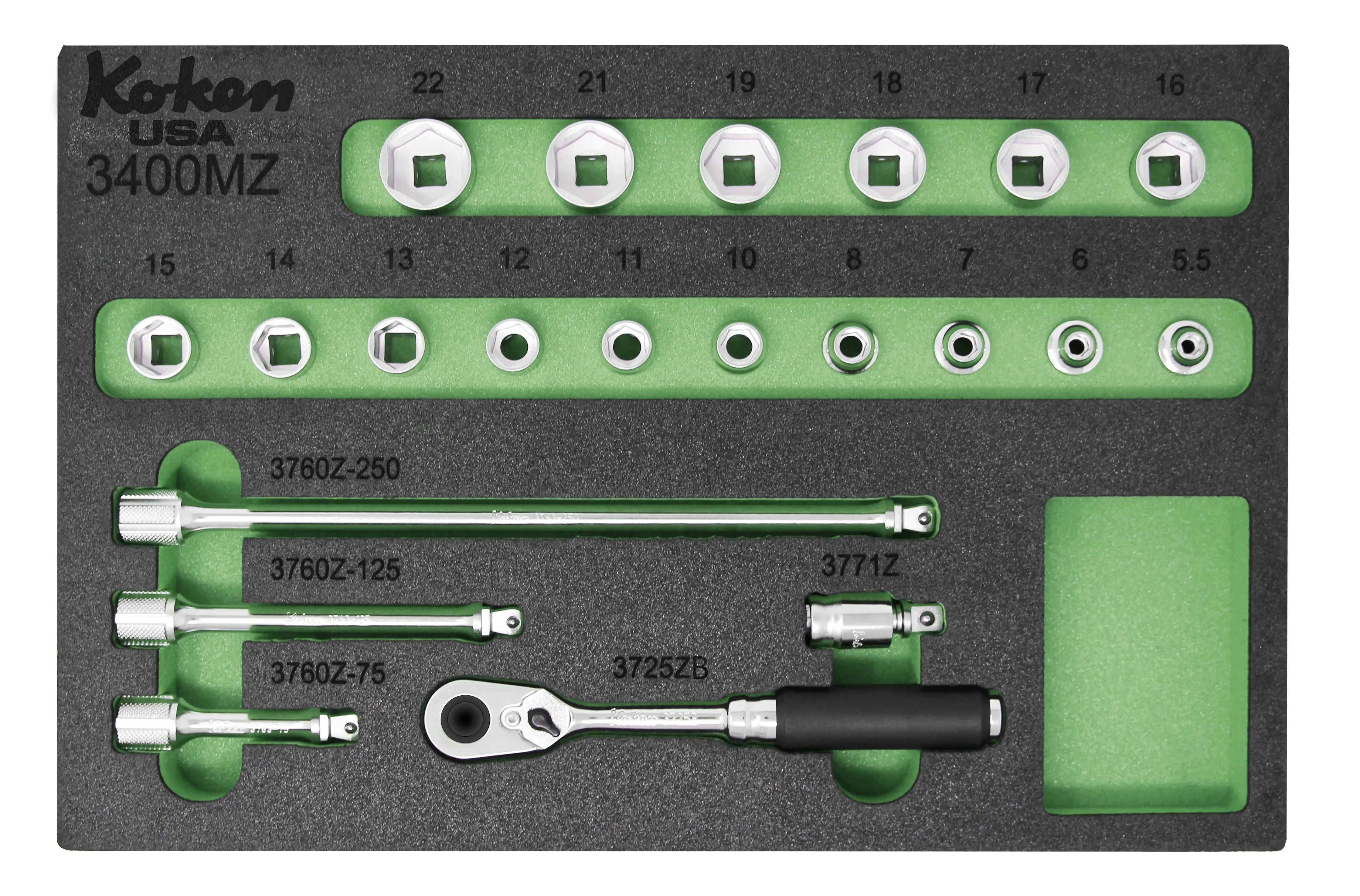 Z-Series 3/8" Sq. Dr. Metric Socket Set w/ 72 Teeth Quick-Release Ratchet in Foam -21 Pieces - Image 4