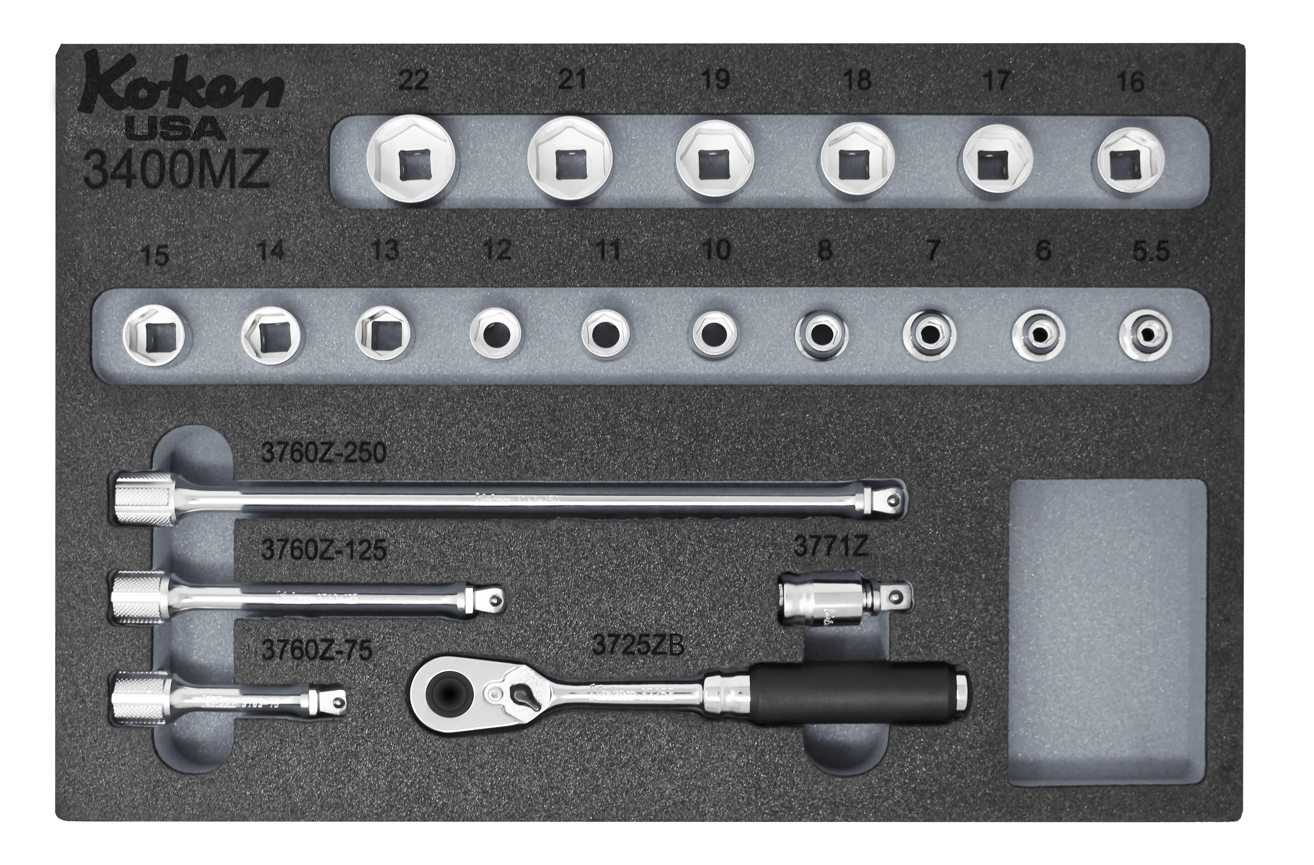 Z-Series 3/8" Sq. Dr. Metric Socket Set w/ 72 Teeth Quick-Release Ratchet in Foam -21 Pieces - Image 5