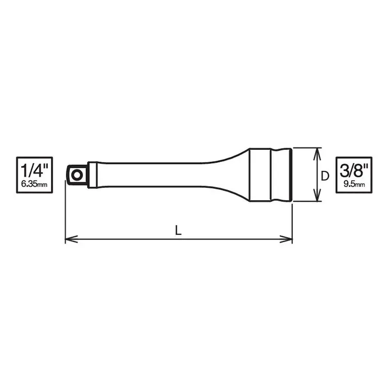 3/8 Sq. Dr. Adaptor  1/4 Square Length 75mm Z-series - Image 2